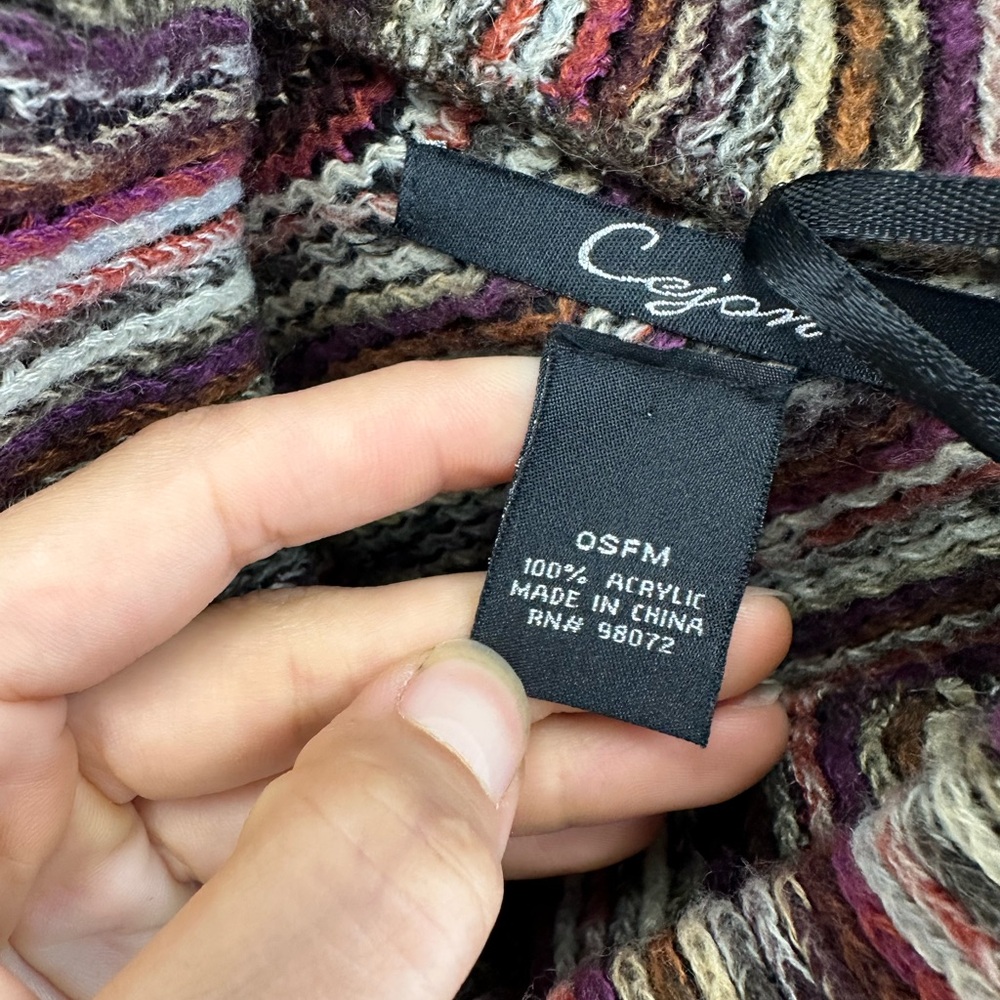 Striped Multi-color Funnel neck Knit Poncho One Size - Picture 7 of 7